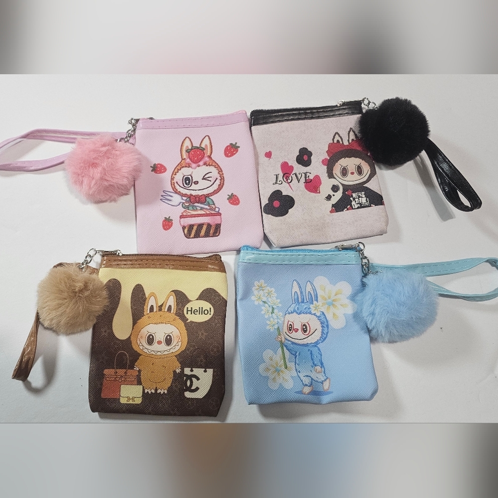 ⚡️pick 3Labubu Monster Wristlet Coin Purse Keychain - Pink, Brown,Blue Grey NEW